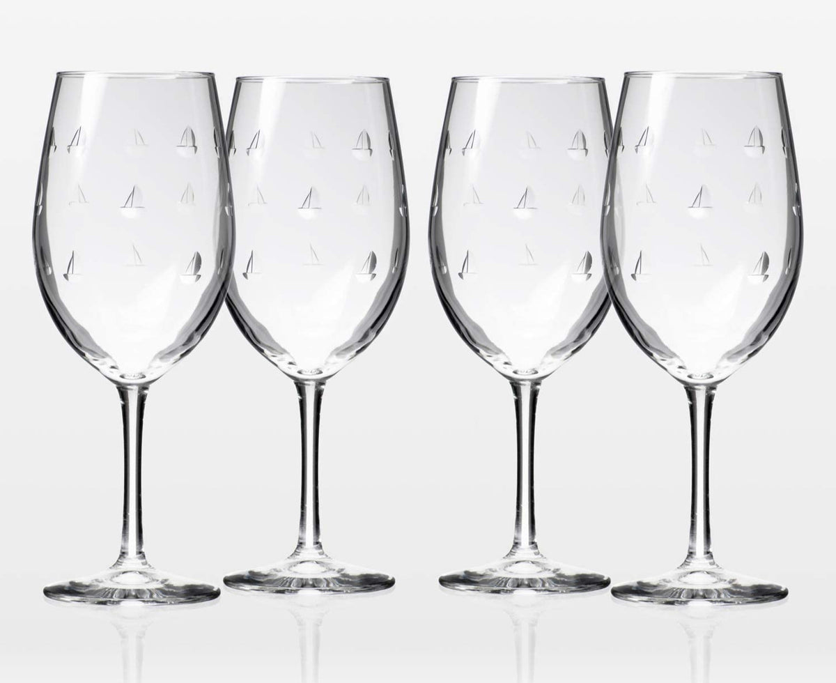 Sandpiper Frosted and Etched 18 oz. Wine Glasses - Set of Four