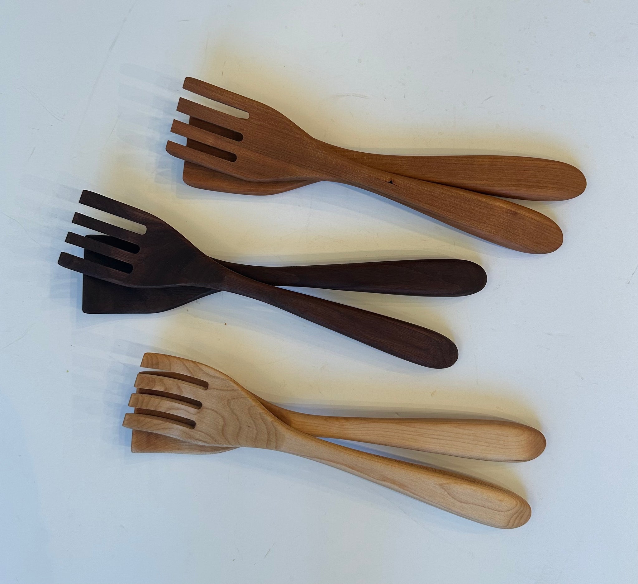 Salad Servers: 12" Cherry, Maple or Walnut