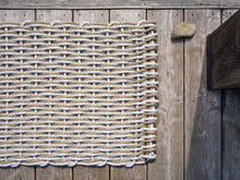 Load image into Gallery viewer, Handwoven Lobster Rope Doormat: Fog Grey/Sand